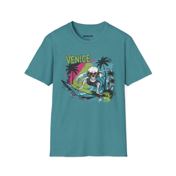 Venice Beach Surf Skateboard Skeleton 80s Style T-Shirt - Image 25